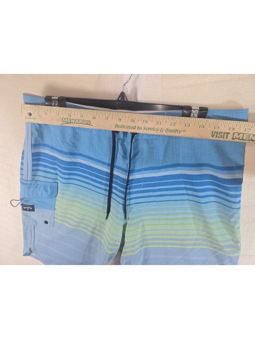 Billabong 73 Pro Recycler Board Shorts Mens 33 Blue Lime Stripe Stretch Swim